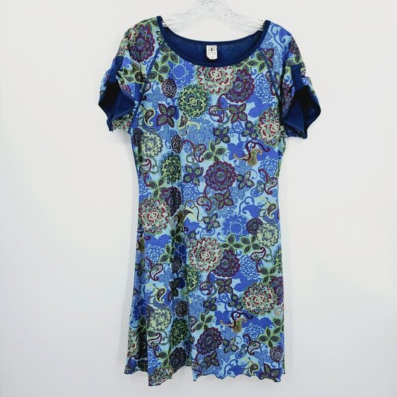 Title nine Dresses & Skirts - Title Nine Dress Athena Athletic M Blue Floral Paisley Short Tab Raglan Sleeve